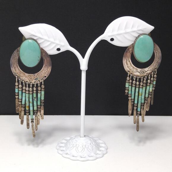 Vintage Q.T. Sterling Silver Earrings, Dangling Beads, 1980s Vintage Jewelry - Picture 5 of 10